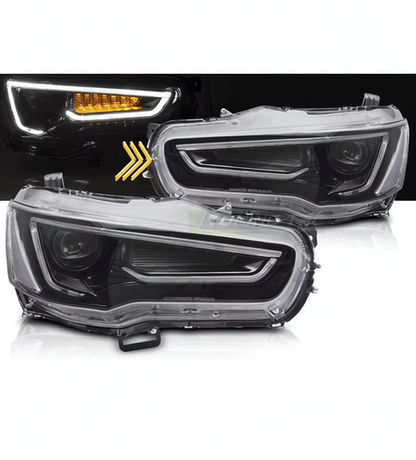 💕 Fari Anteriori Adatto per Mitsubishi Lancer 8 08-16 LED Tube Neri 💕