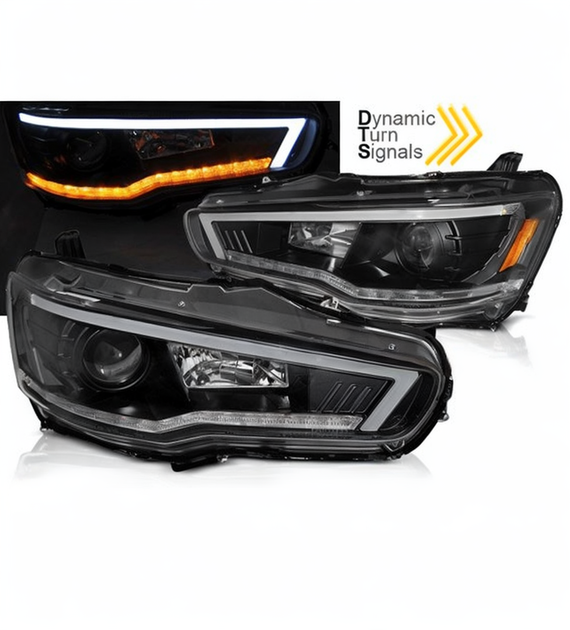 💕 Fari Anteriori Adatto per Mitsubishi Lancer 8 08-16 LED Tube Neri Seq 💕