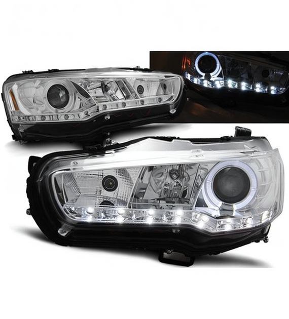 💕 Fari Anteriori Adatto per Mitsubishi Lancer 8 08-16 LED Daylight Cromati 💕