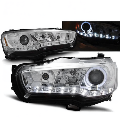 💕 Fari Anteriori Adatto per Mitsubishi Lancer 8 08-16 LED Daylight Cromati 💕