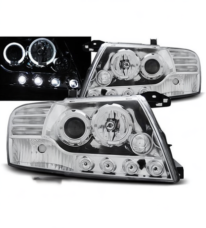 💕 Fari Anteriori Adatto per Mitsubishi Pajero V60 00-06 Angel Eyes Cromati 💕