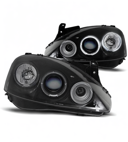 💕 Fari Anteriori Adatti per Opel Corsa C 00-06 Angel Eyes Neri 💕