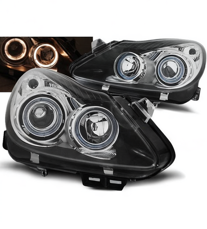 💕 Fari Anteriori Adatti per Opel Corsa D 06-11 Angel Eyes Neri 💕