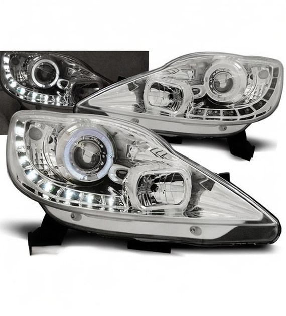 💕 Fari Anteriori Adatti per Peugeot 107 05-11 LED DRL Angel Eyes Cromati 💕