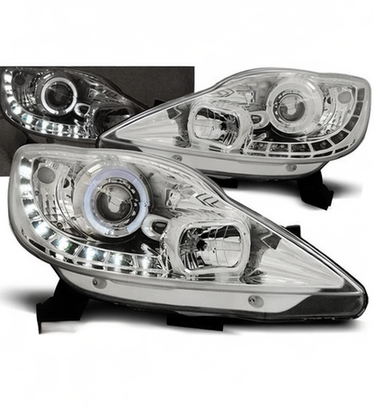 💕 Fari Anteriori Adatti per Peugeot 107 05-11 LED DRL Angel Eyes Cromati 💕