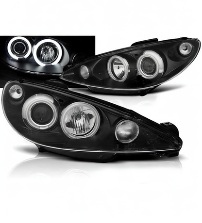 💕 Fari Anteriori Adatti per Peugeot 206 02+ Angel Eyes CCFL Neri 💕