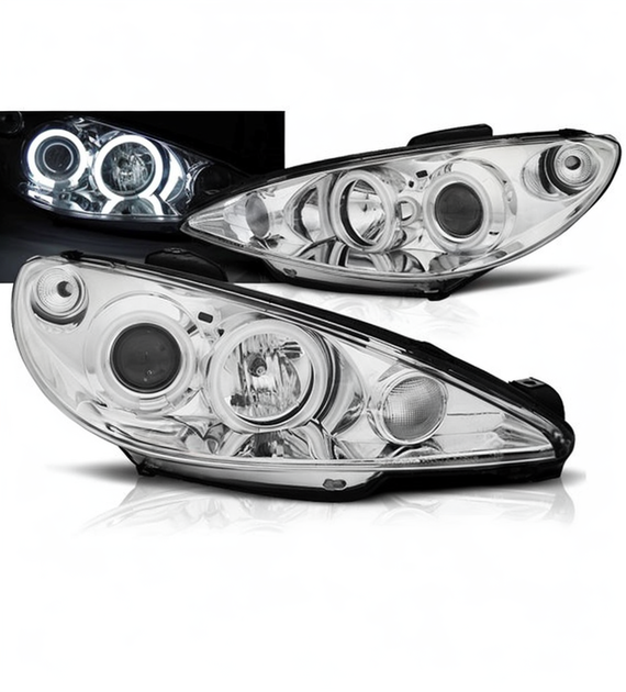 💕 Fari Anteriori Adatti per Peugeot 206 02+ Angel Eyes CCFL Cromati 💕