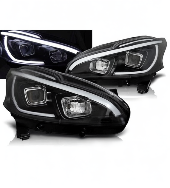 💕 Fari Anteriori Adatti per Peugeot 208 12-15 LED DRL Tube Light Neri 💕