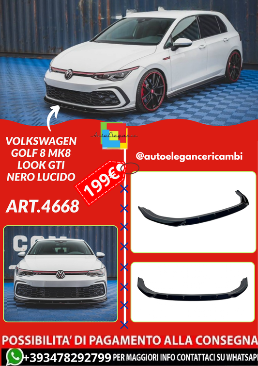 ART.4668 Splitter Anteriori Volkswagen Golf 8 MK8 Look GTI Nero lucido