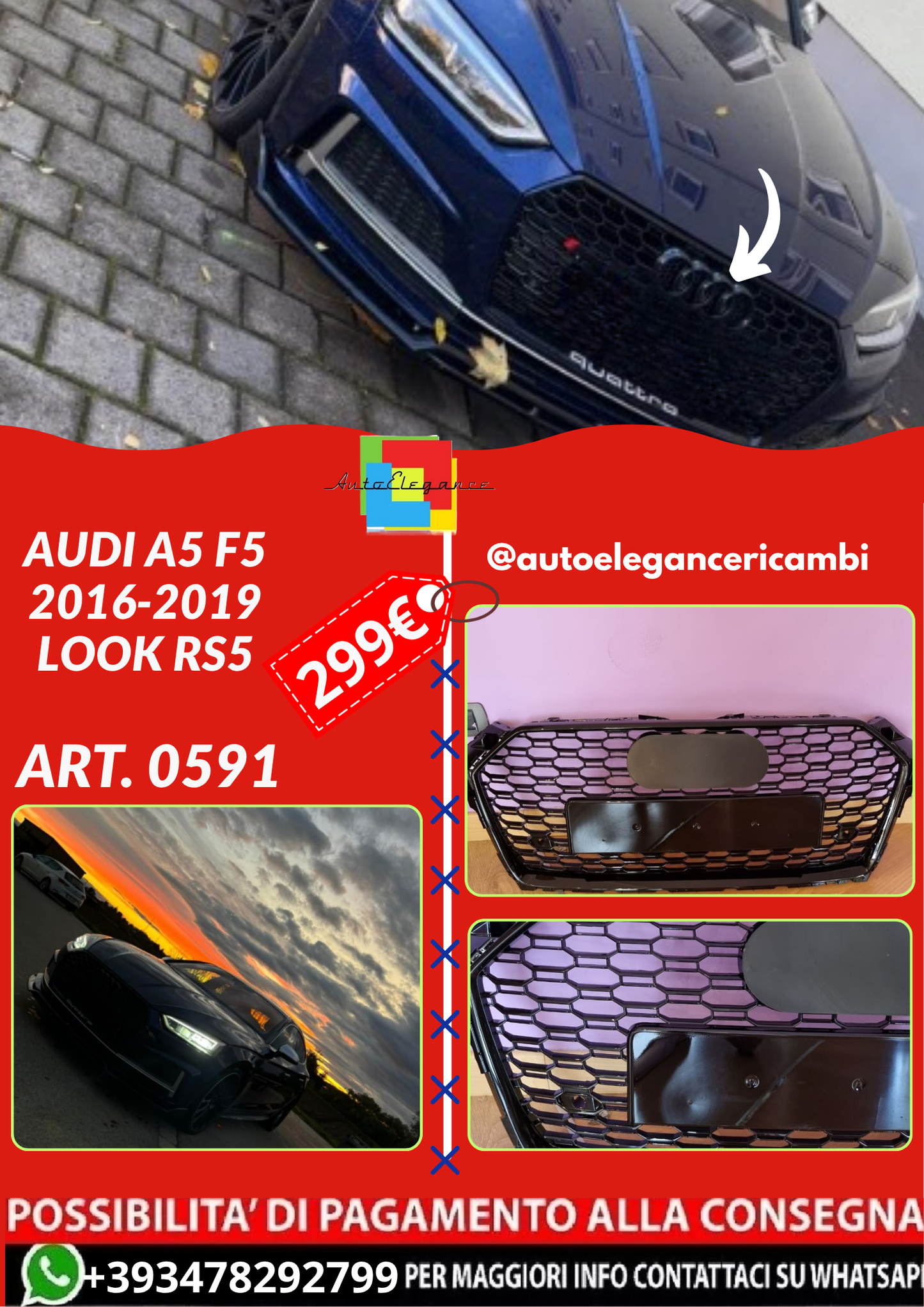ART. 0591 GRIGLIA AUDI A5 F5 2016-2019 LOOK RS5 NERO
