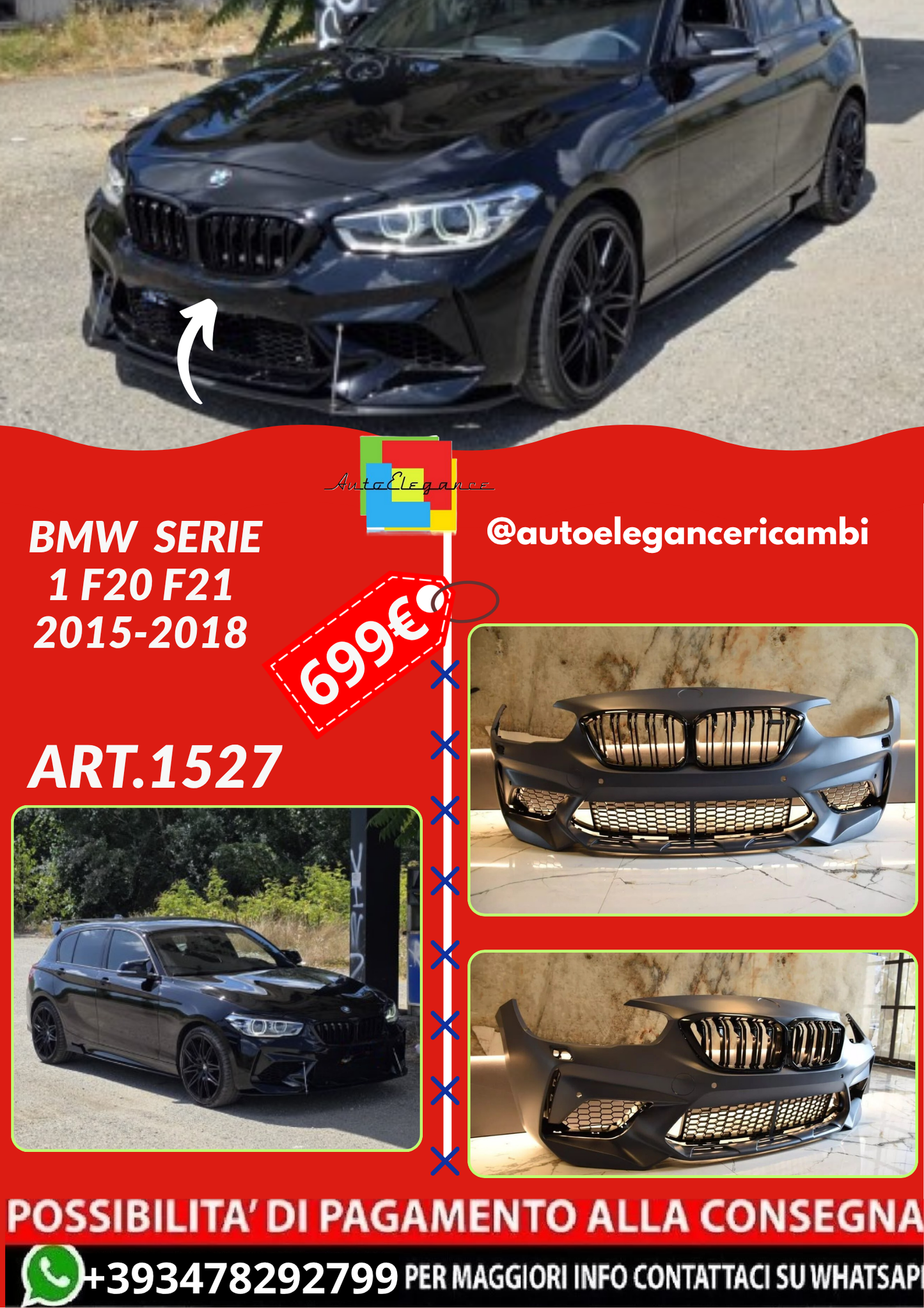 ART.1527 PARAURTI ANTERIORE BMW  SERIE 1 F20 F21 2015-2018 LCI LOOK