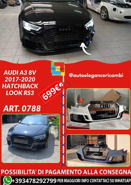 ART. 0788 PARAURTI ANTERIORE AUDI A3 8V 2017-2020 HATCHBACK LOOK RS3