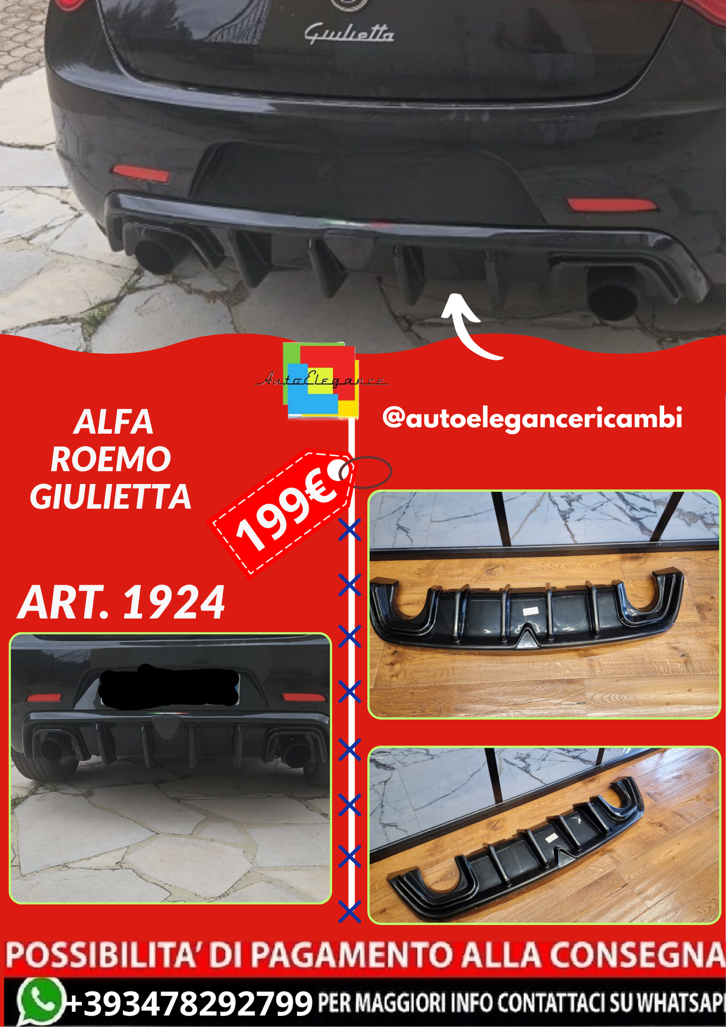 ART. 1924 DIFFUSORE ALFA ROEMO GIULIETTA NERO LUCIDO LOOK TUNING