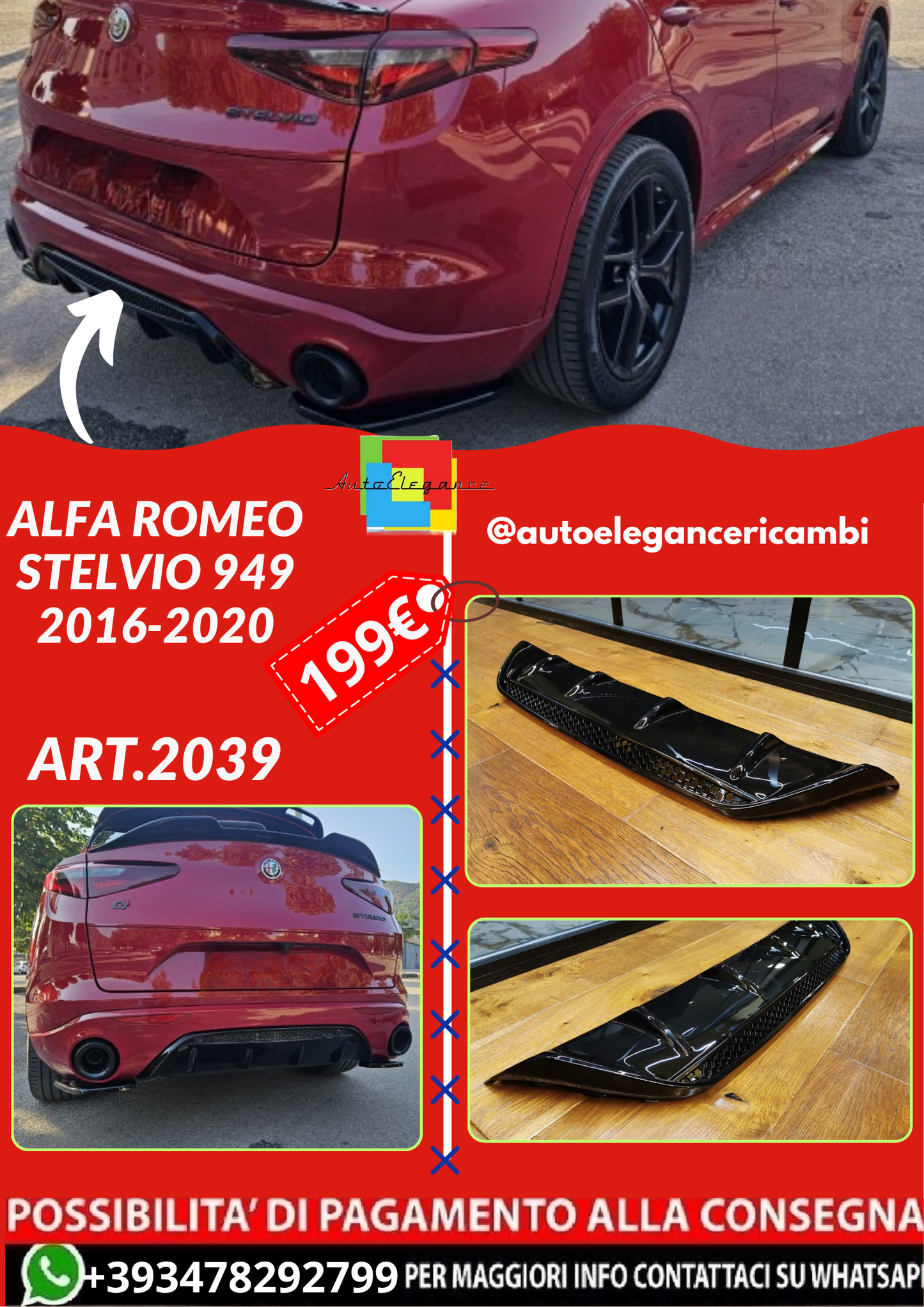 ART.2039 DIFFUSORE ALFA ROMEO STELVIO 949 2016-2020 NERO LUCIDO