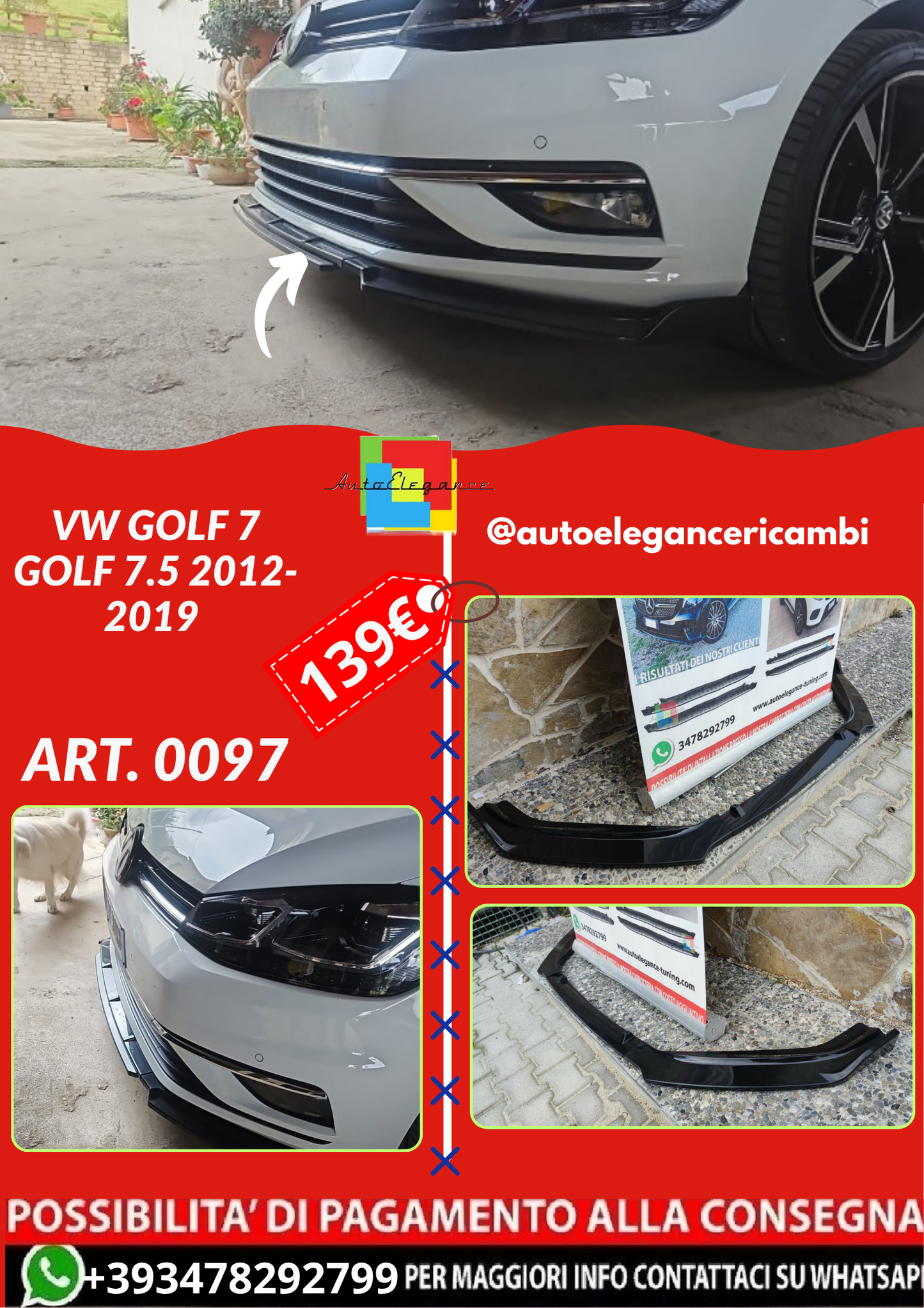 ART. 0097 SPLITTER VW GOLF 7 GOLF 7.5 2012-2019 NERO