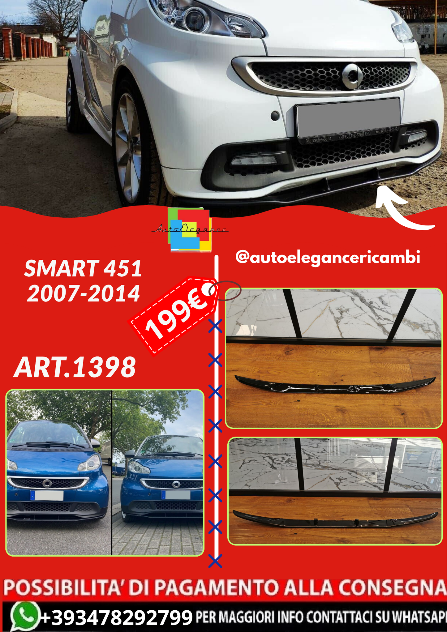 ART.1398 SPLITTER SMART 451 2007-2014 NERO LUCIDO