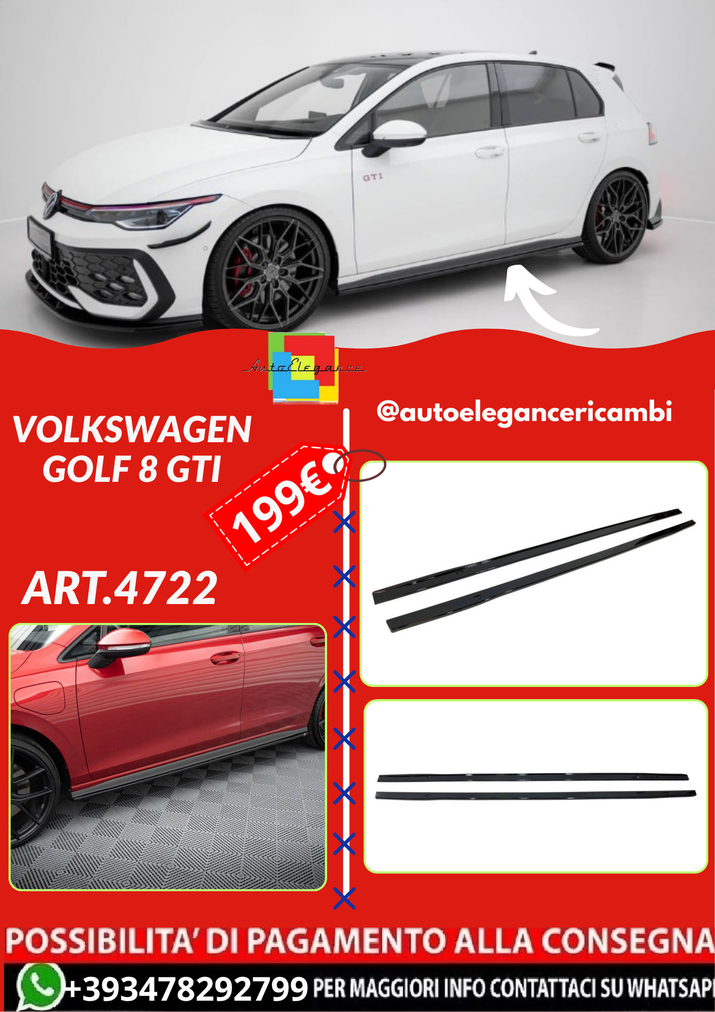 ART.4722 Minigonne Volkswagen Golf 8 Gti Nero lucido