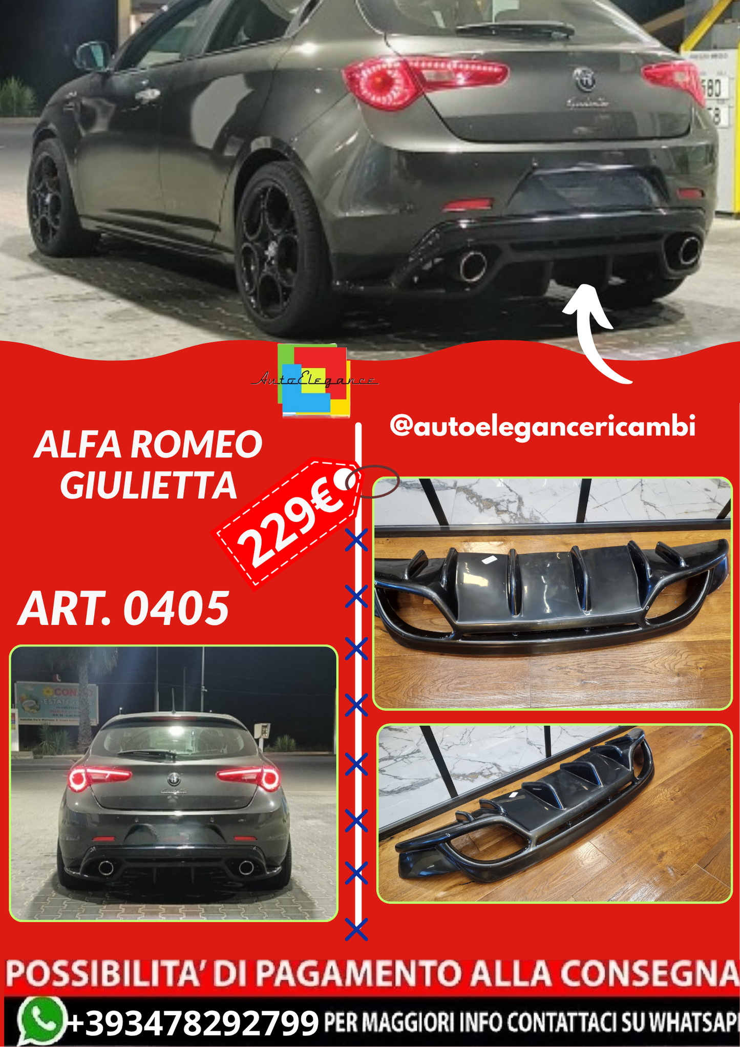 ART. 0405 DIFFUSORE ALFA ROMEO GIULIETTA LOOK QUADRIFOGLIO NERO LUCIDO