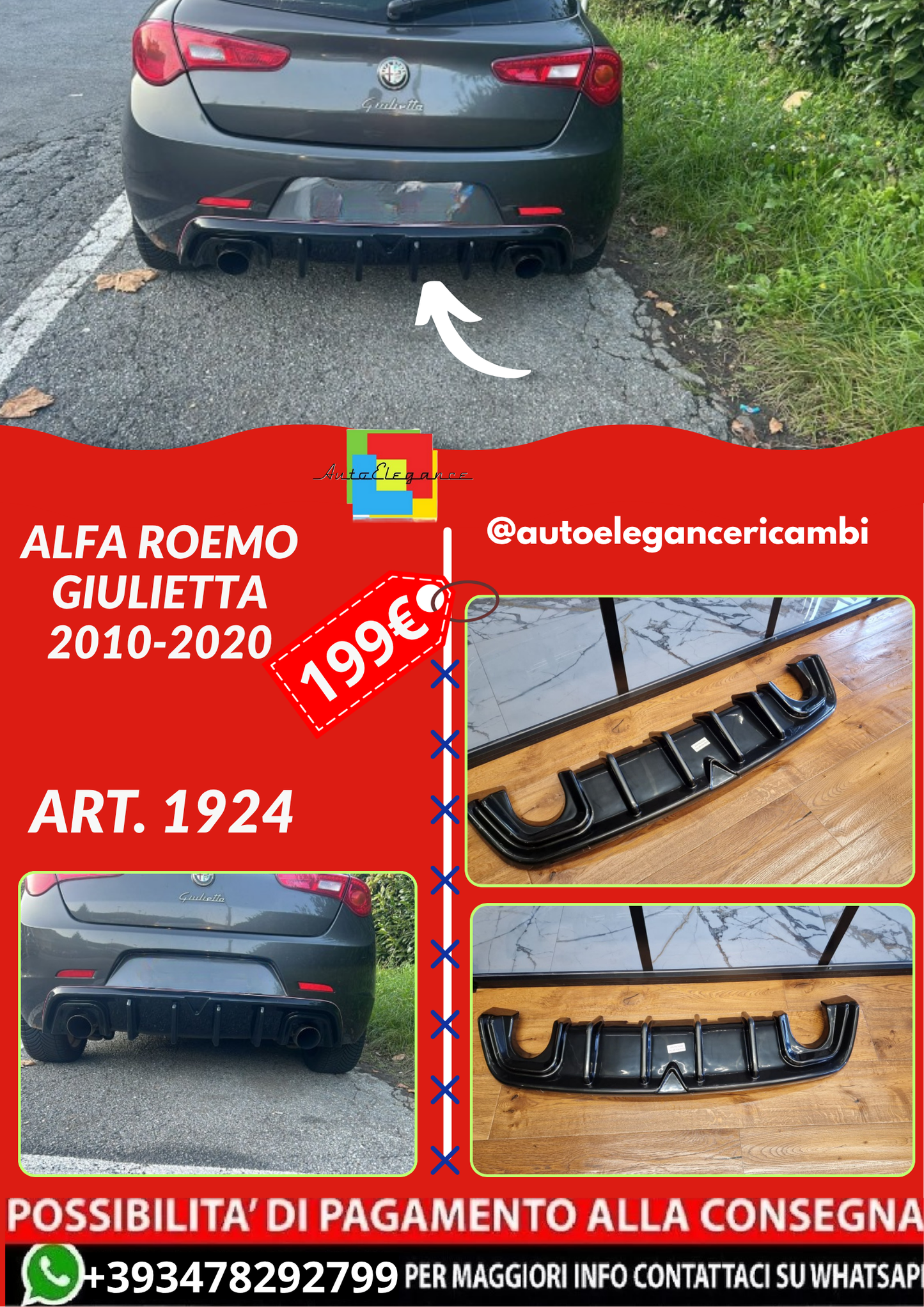 ART. 1924 DIFFUSORE ALFA ROEMO GIULIETTA NERO LUCIDO LOOK TUNING