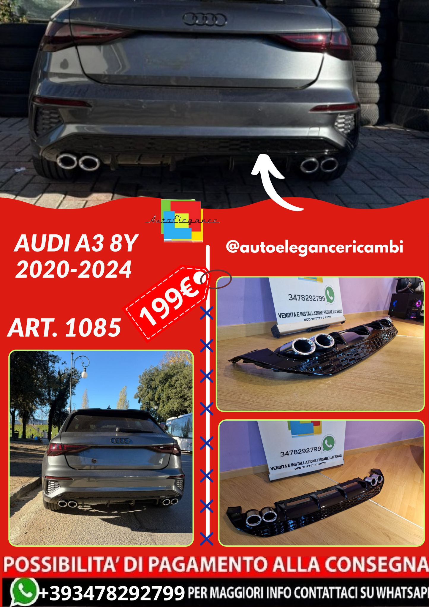 ART. 1085 DIFFUSORE AUDI A3 8Y 2020-2024 SPORTBACK