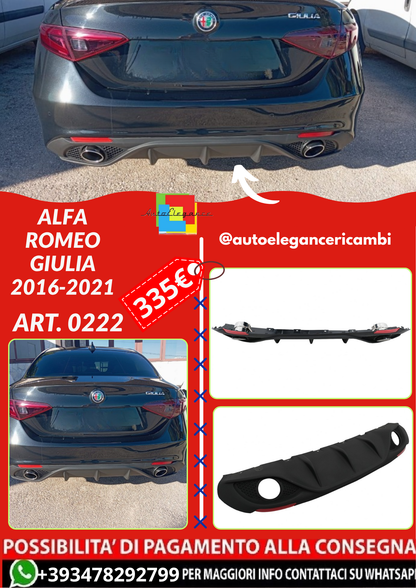 ART. 0222 DIFFUSORE ALFA ROMEO GIULIA 2016-2021 LOOK VELOCE OPACO + TERMINAL