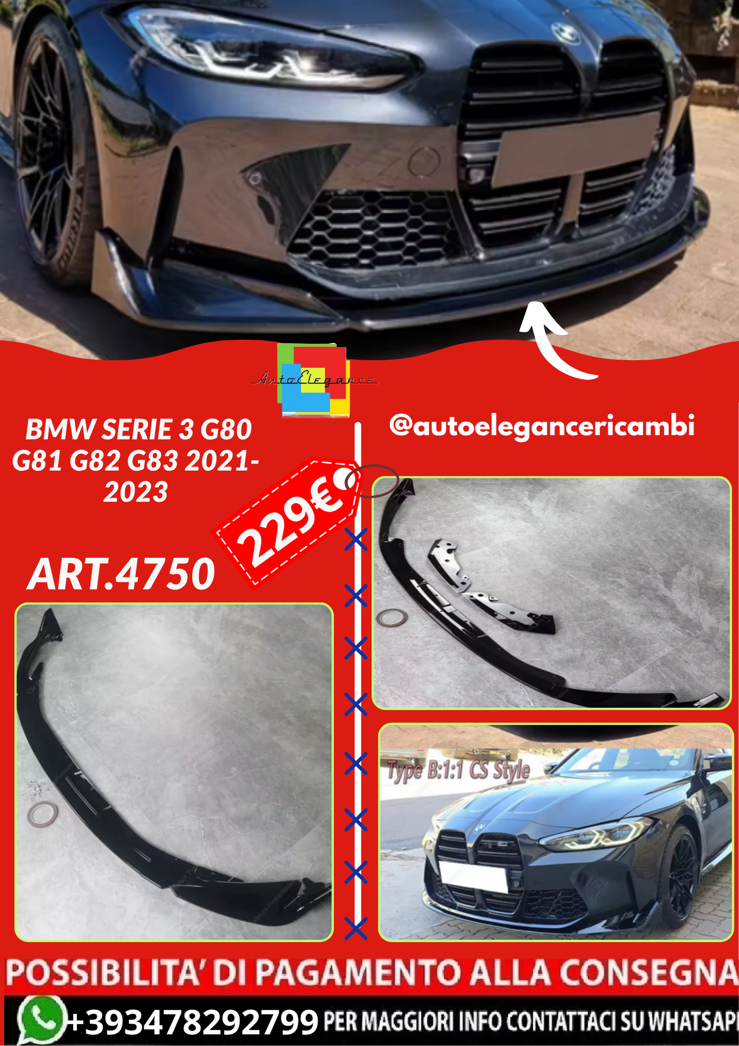 ART.4750 SPLITTER  BMW SERIE 3 G80 G81 G82 G83 2021-2023