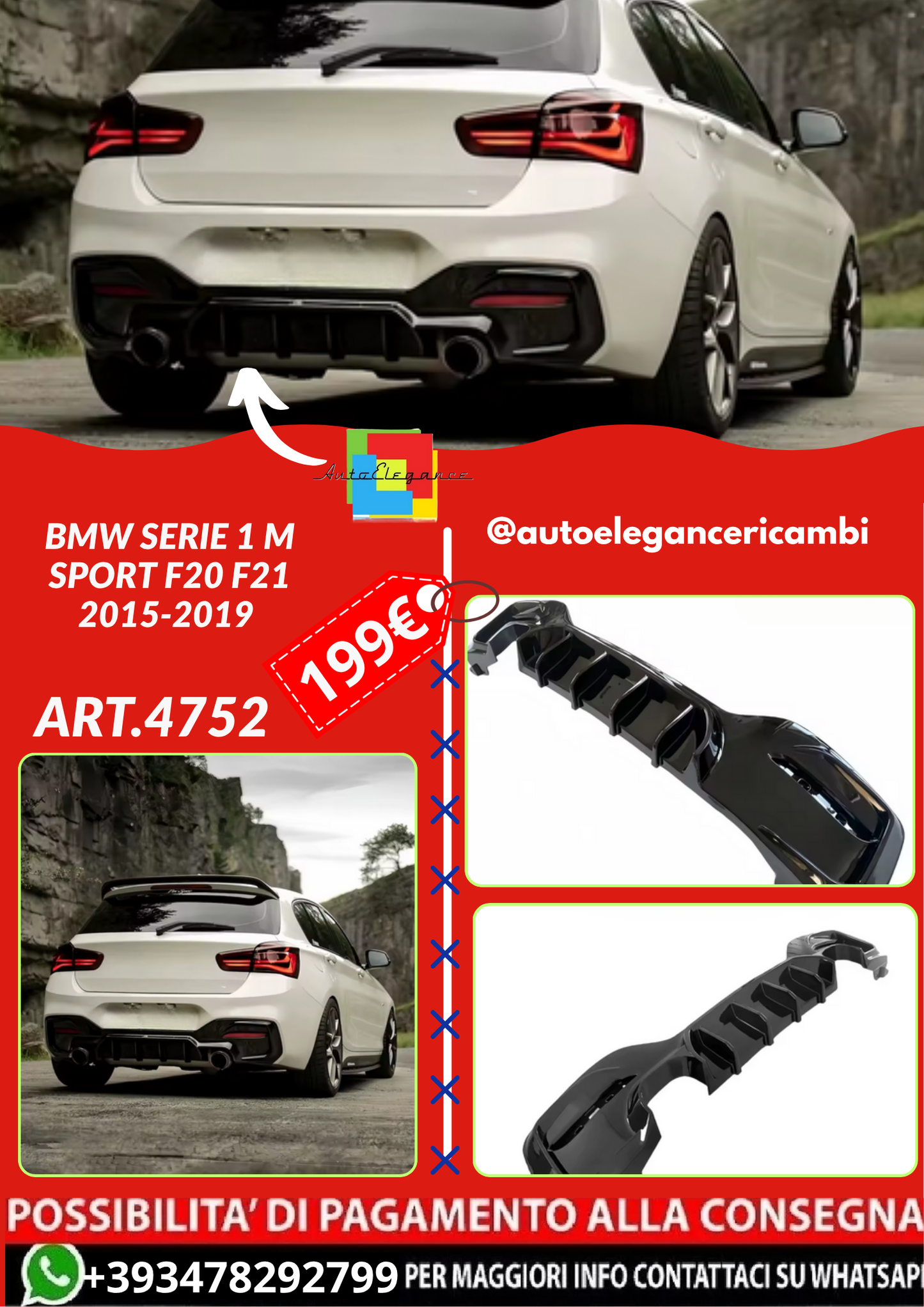 ART.4752 DIFFUSORI BMW Serie 1 M Sport F20 F21 2015-2019