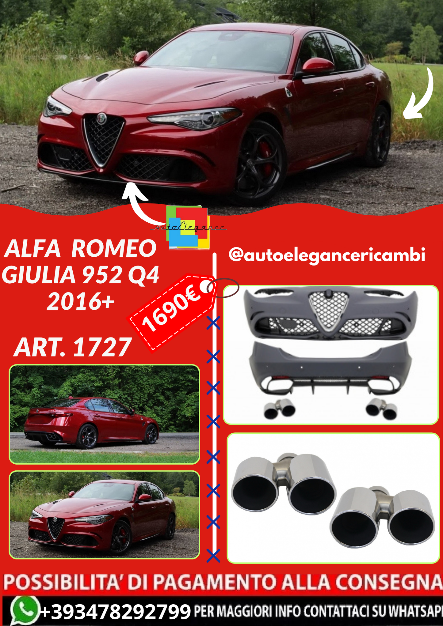 ART. 1727 BODYKIT ALFA  ROMEO GIULIA 952 Q4 2016+ LOOK QUADRIFOGLIO