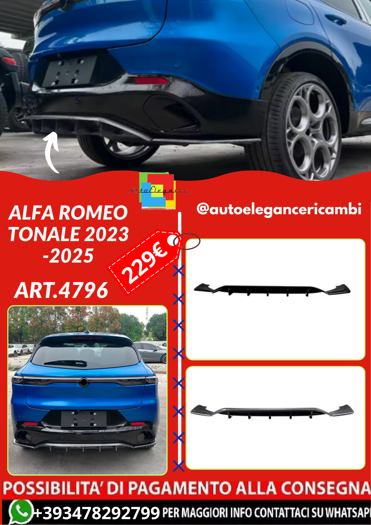 ART.4796 SPLITTER  POSTERIORI Alfa Romeo Tonale 2023 -2025