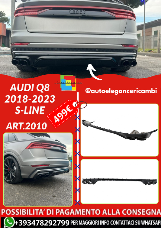 ART.2010 DIFFUSORE  AUDI Q8 2018-2023 S-LINE LOOK SQ8 NERO LUCIDO + TERMINAL