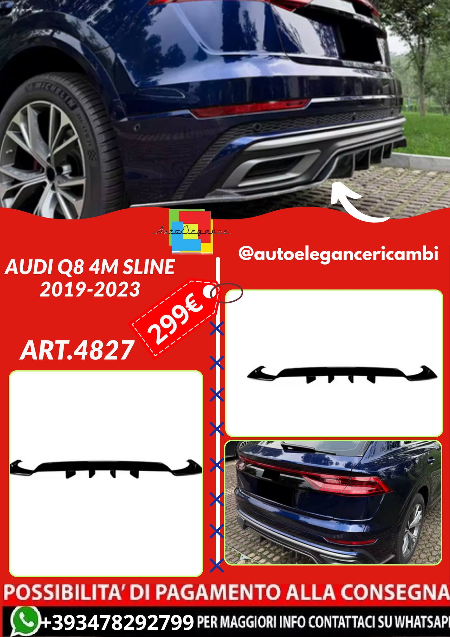 ART.4827 SPLITTER  AUDI Q8 4M Sline 2019-2023
