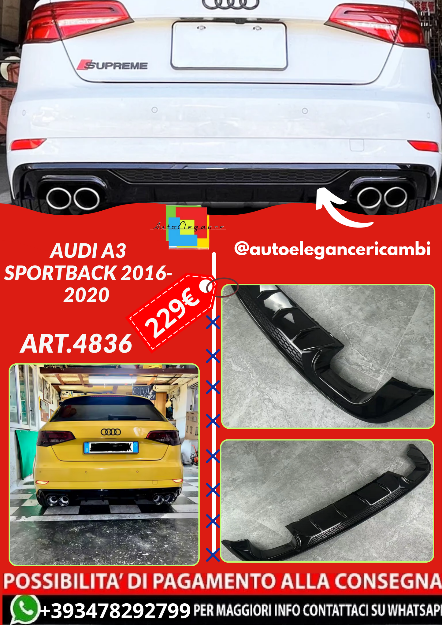 ART.4836 DIFFUSORI Audi A3 Sportback 2016-2020