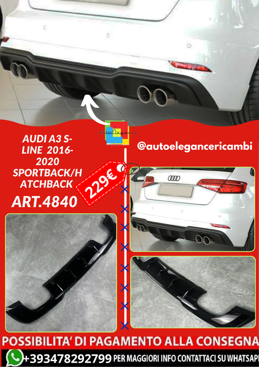 ART.4840  DIFFUSORI Audi A3 S-Line  2016-2020 Sportback/Hatchback