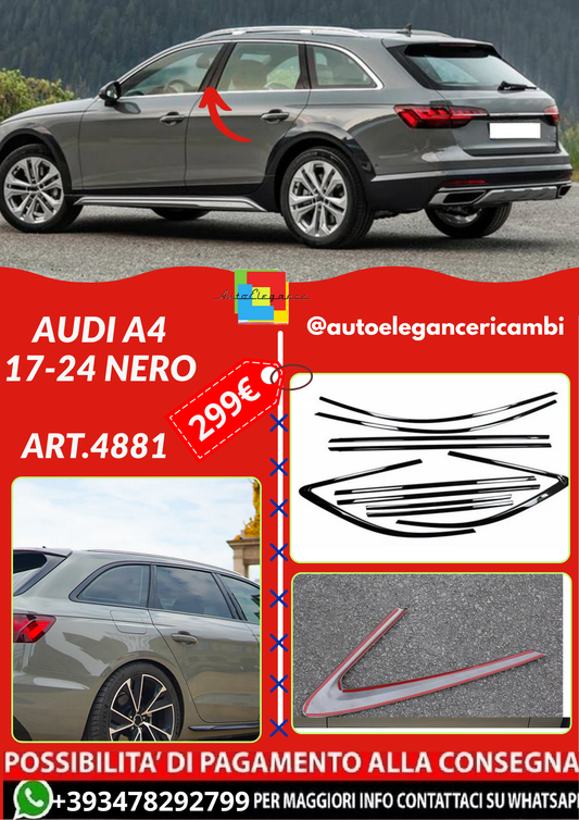 ART.4881 Cornici finestrini neri copertura adesiva window AUDI A4 17-24 Nero