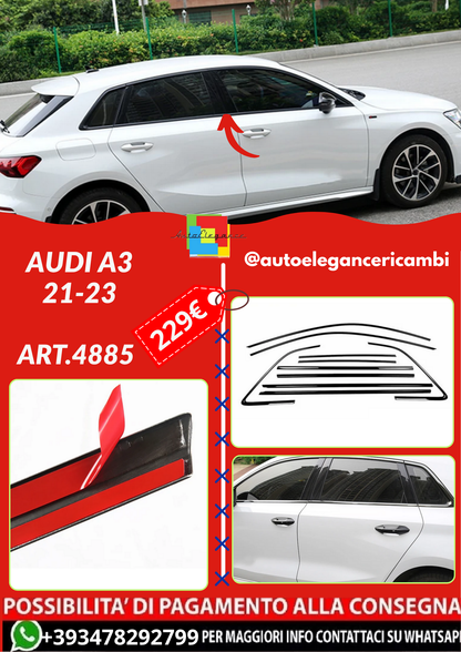 ART.4885  Cornici finestrini neri copertura adesiva window Audi A3  21-23