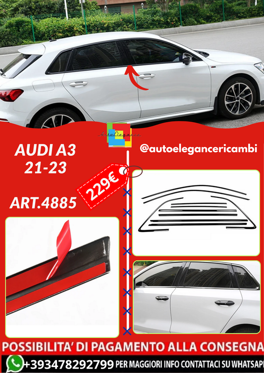 ART.4885  Cornici finestrini neri copertura adesiva window Audi A3  21-23