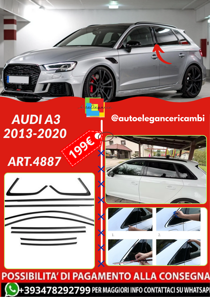 ART.4887 Cornici finestrini neri copertura adesiva window Audi A3 2013-2020