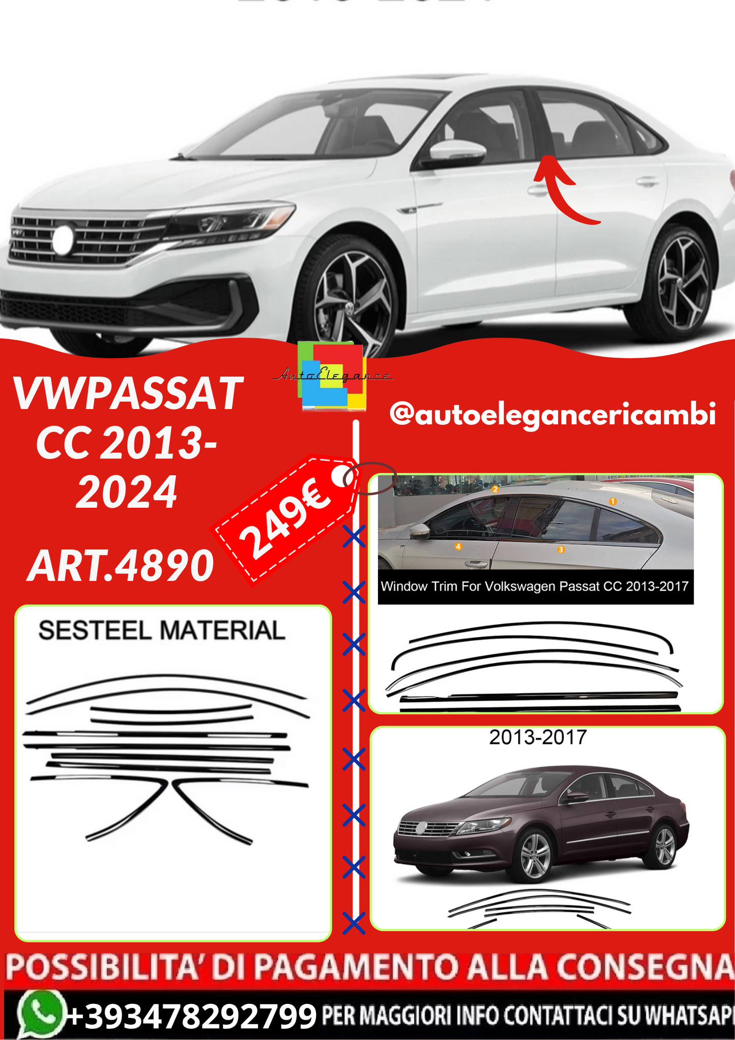 ART.4890  Cornici finestrini neri copertura adesiva window VWPassat CC 13-24