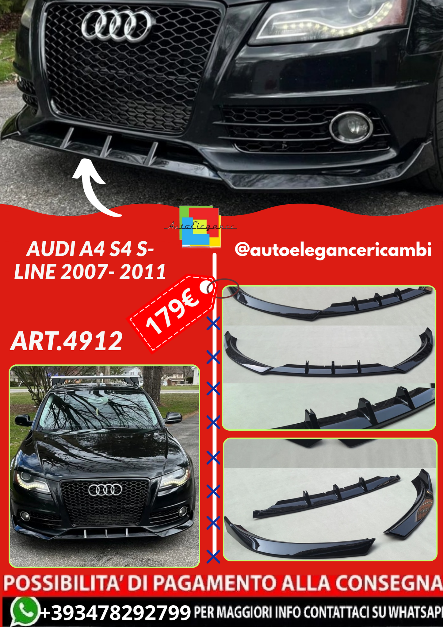 ART.4912 SPLITTER  AUDI A4 S4 S-Line 2007- 2011