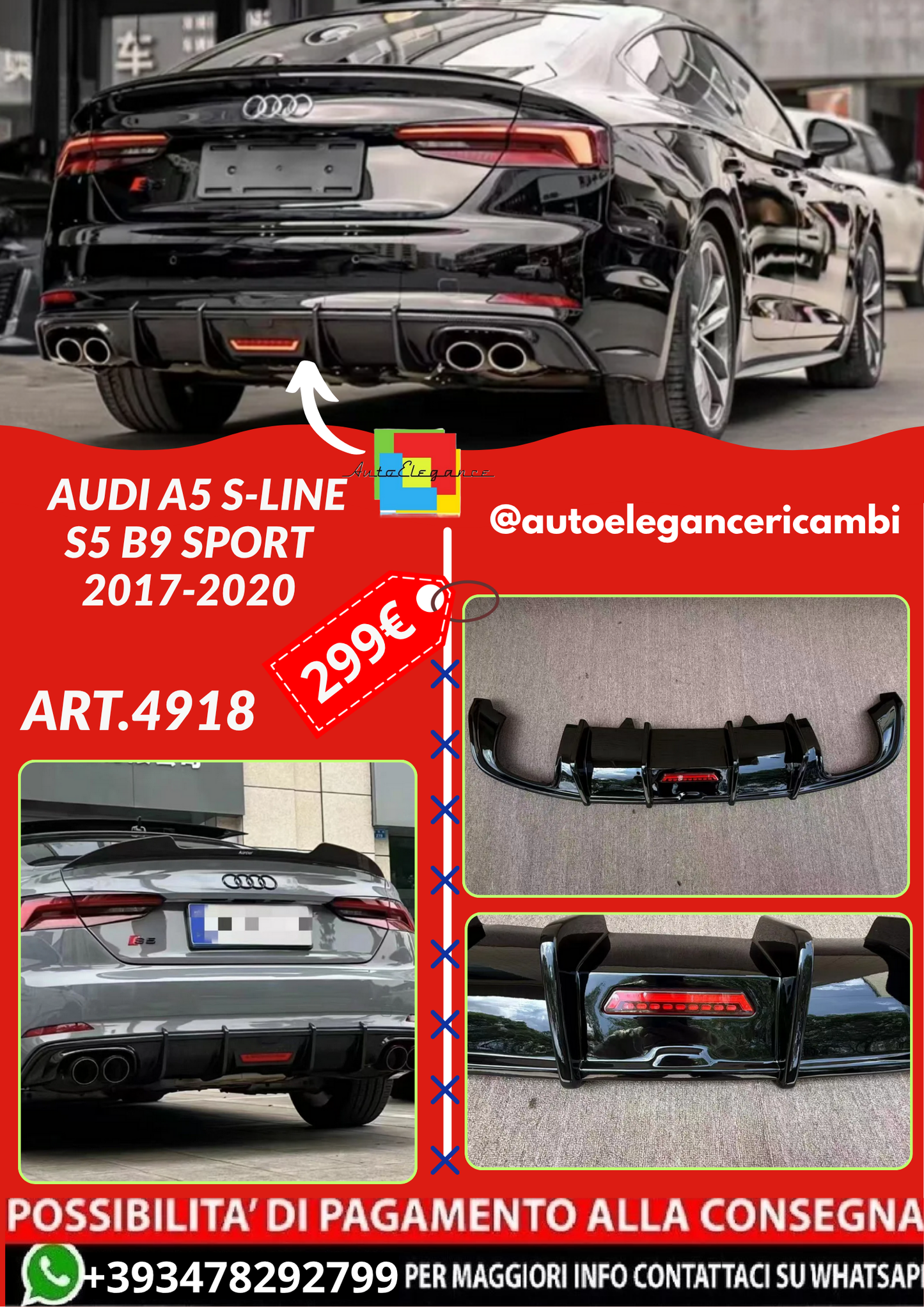 ART.4918 DIFFUSORI  Audi A5 S-Line S5 B9 Sport 2017-2020