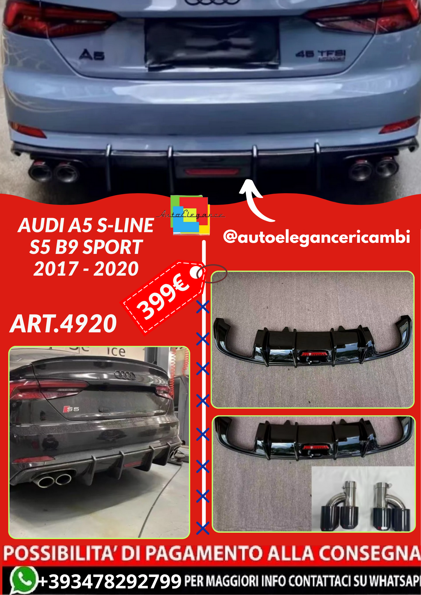 ART.4920  DUFFUSORI  + TERMINALI  Audi A5 S-Line S5 B9 Sport 2017 - 2020