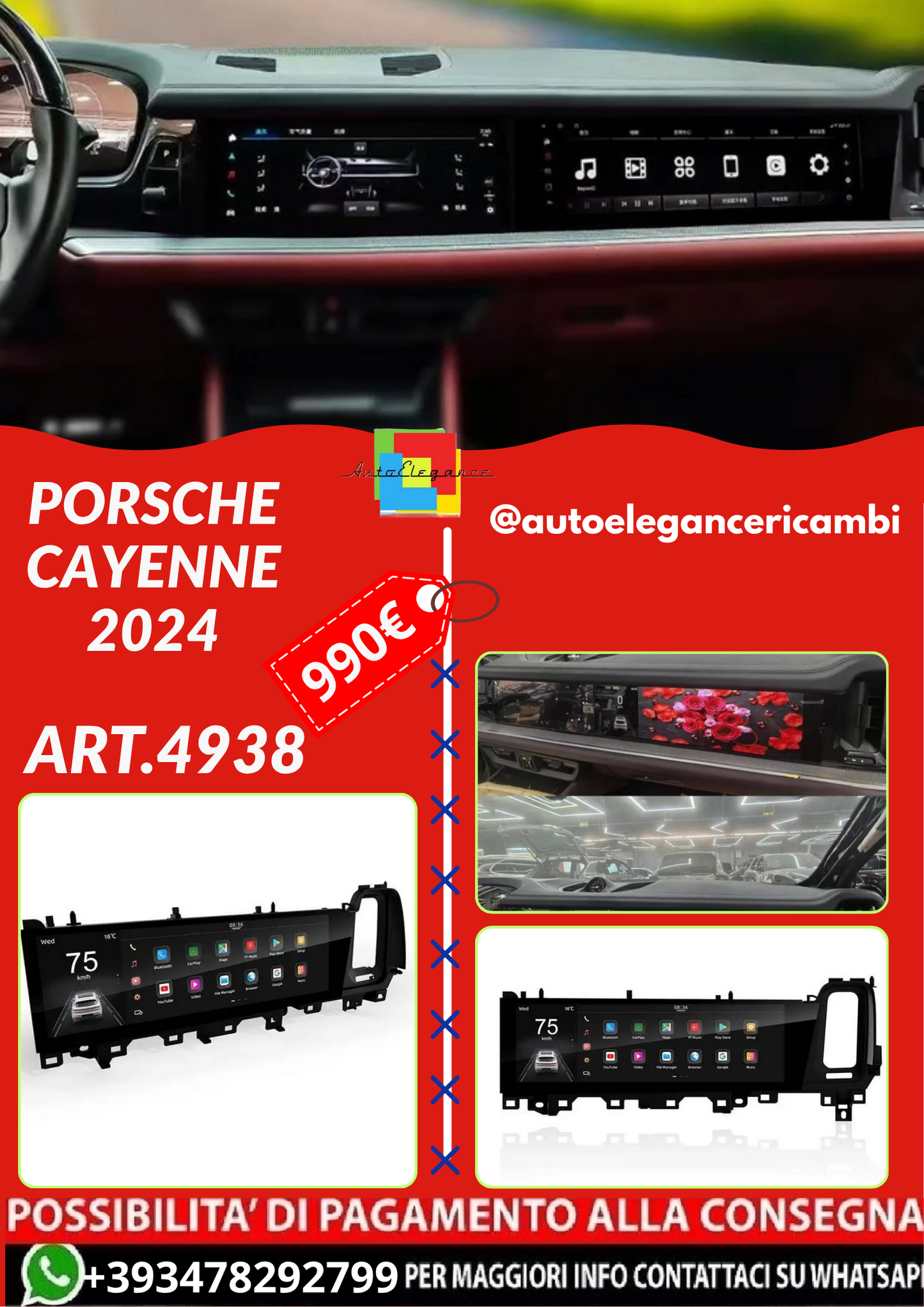ART.4938  Copilot Smart Screen GPS 4G Multimedia Player Porsche Cayenne 2024