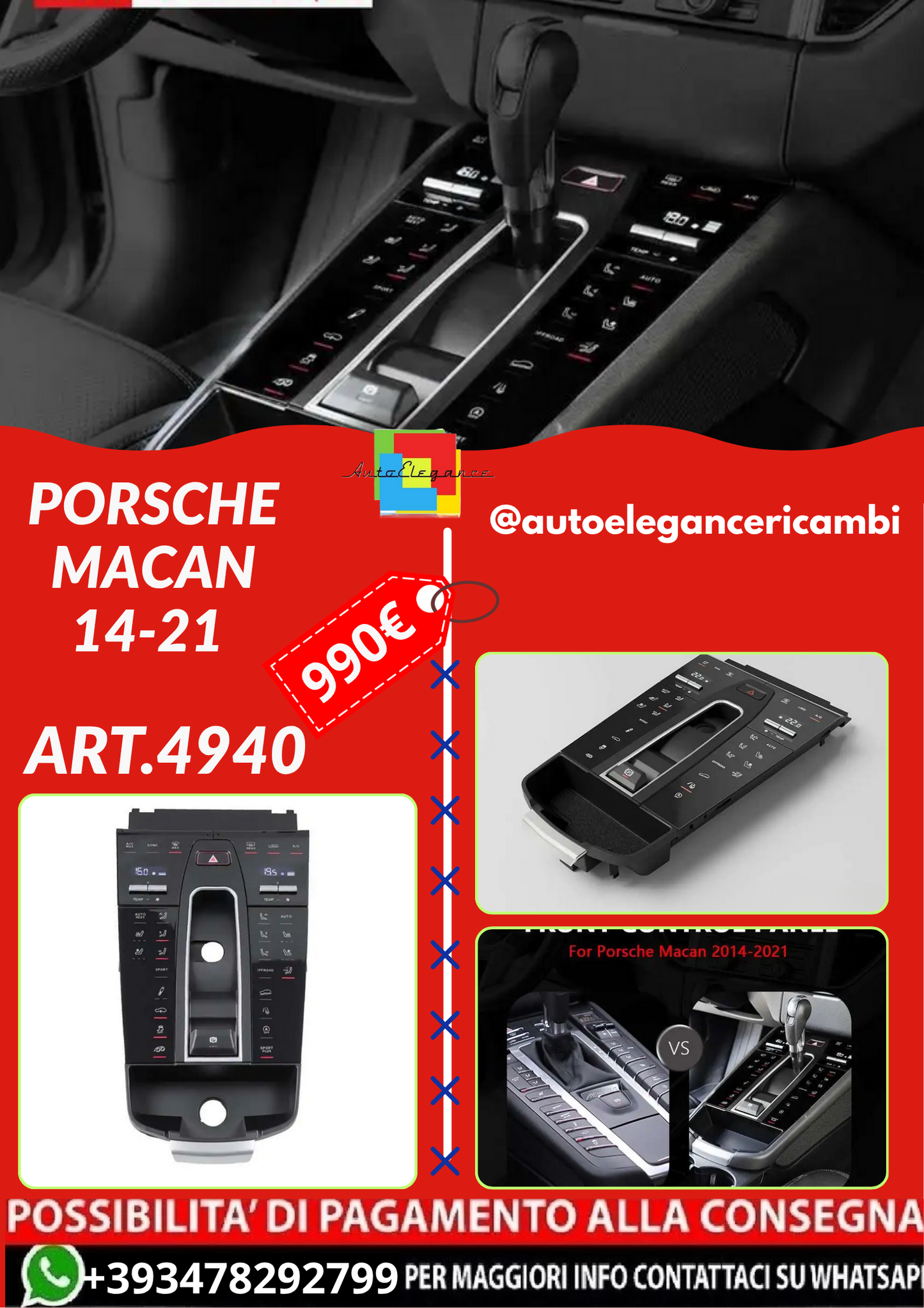 ART.4940 Pannello di spostamento del cambio Porsche Macan 14-21