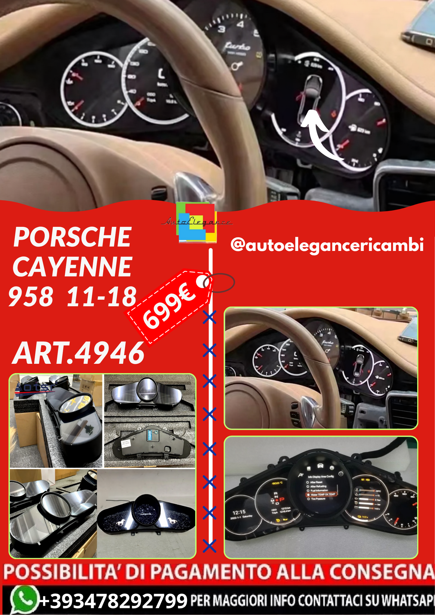 ART.4946 Cruscotto digitale auto Display informazion Porsche Cayenne 958
