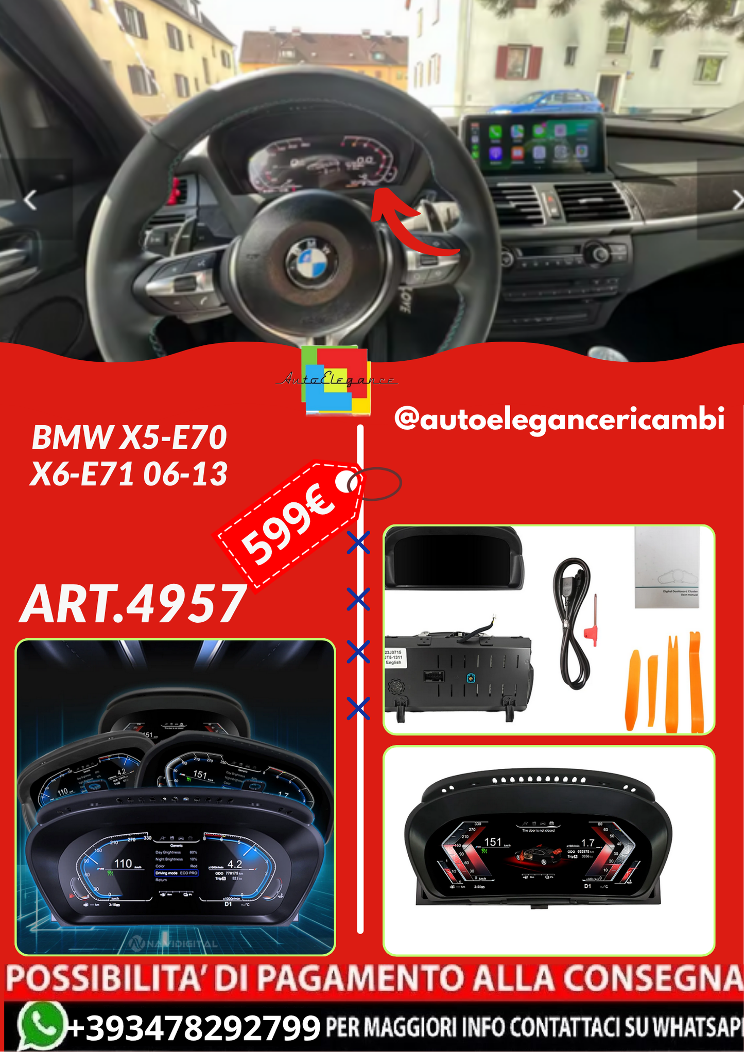 ART.4957 Cruscotto digitale auto Display informazioni virtuali BMW X5  X6