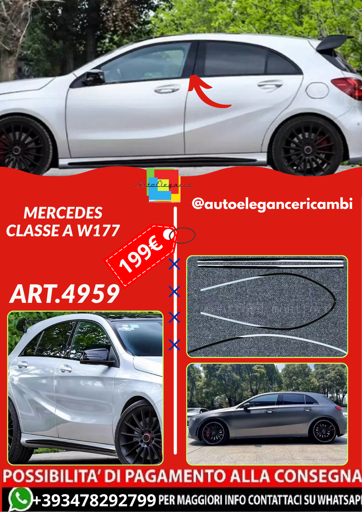 ART.4959 Cornici finestrini neri copertura adesiva Mercedes classe A W177