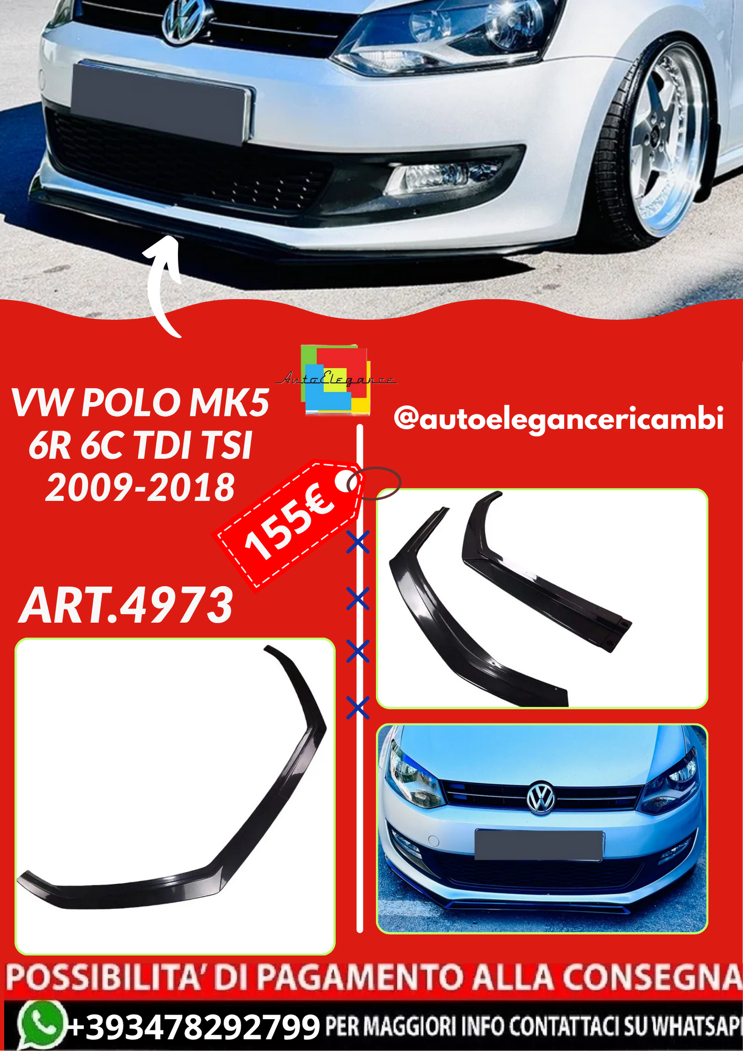 ART.4973 SPLITTER VW POLO MK5 6R 6C TDI TSI 2009-2018