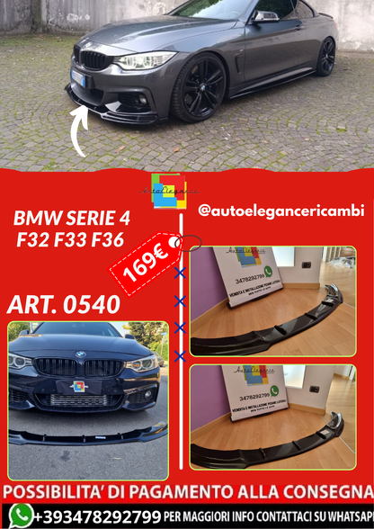 ART. 0540 SPLITTER BMW SERIE 4 F32 F33 F36 MSPORT LOOK TENZO NERO LUCIDO