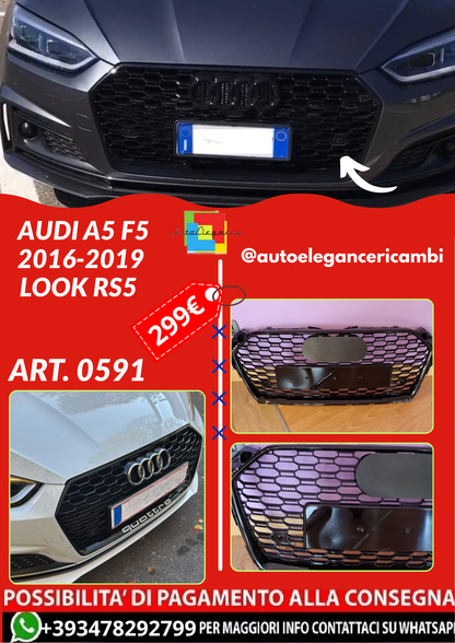 ART. 0591 GRIGLIA AUDI A5 F5 2016-2019 LOOK RS5 +SCRITTA QUATTRO LETTERE