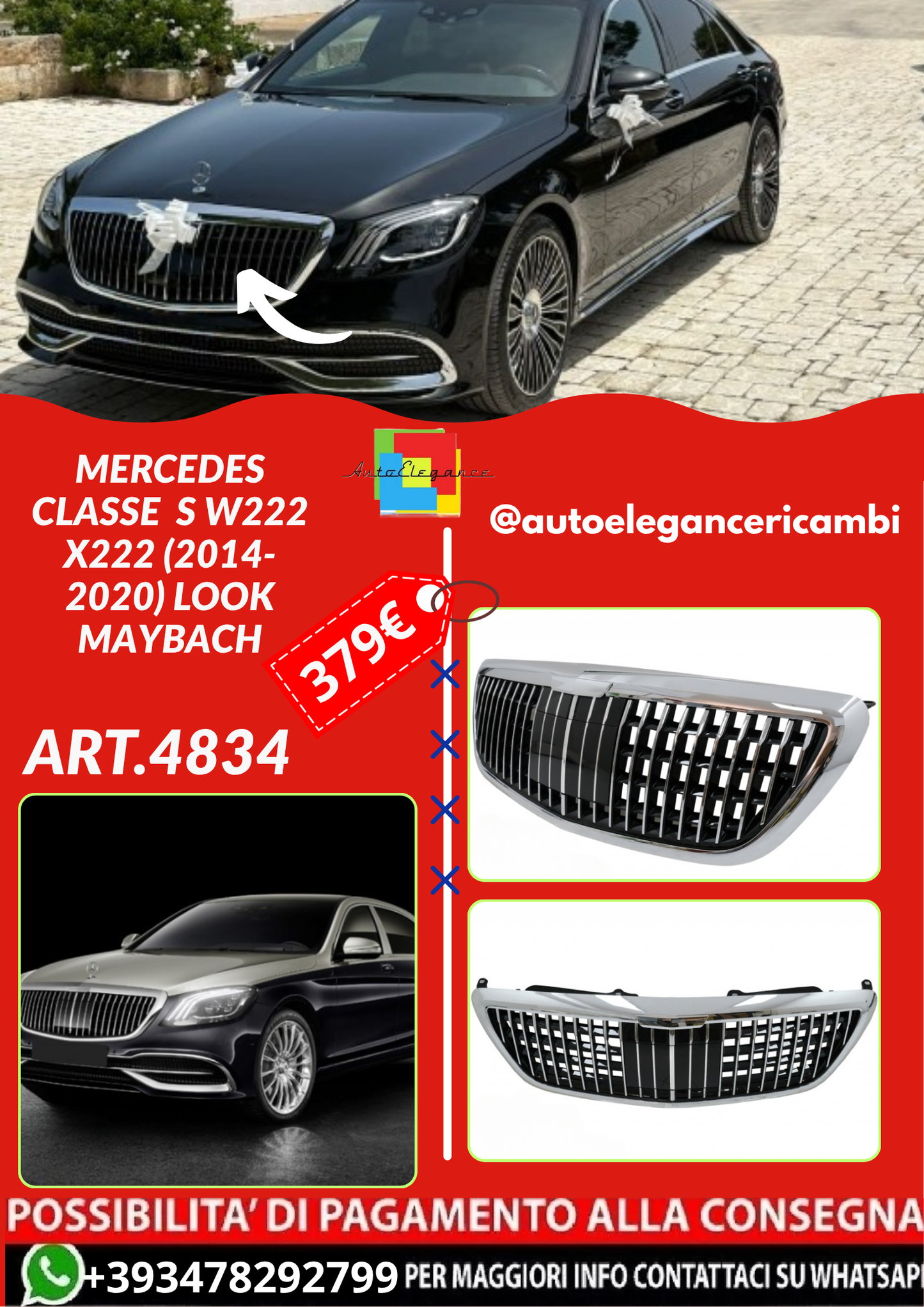 ART.4834 GRIGLIA MERCEDES CLASSE  S W222 X222 (2014-2020) LOOK MAYBACH